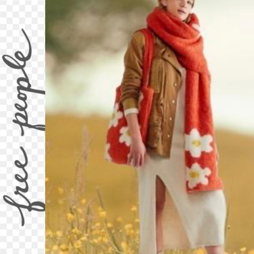 Free People Orange Wool Blend Scarf &Tote. Oversized